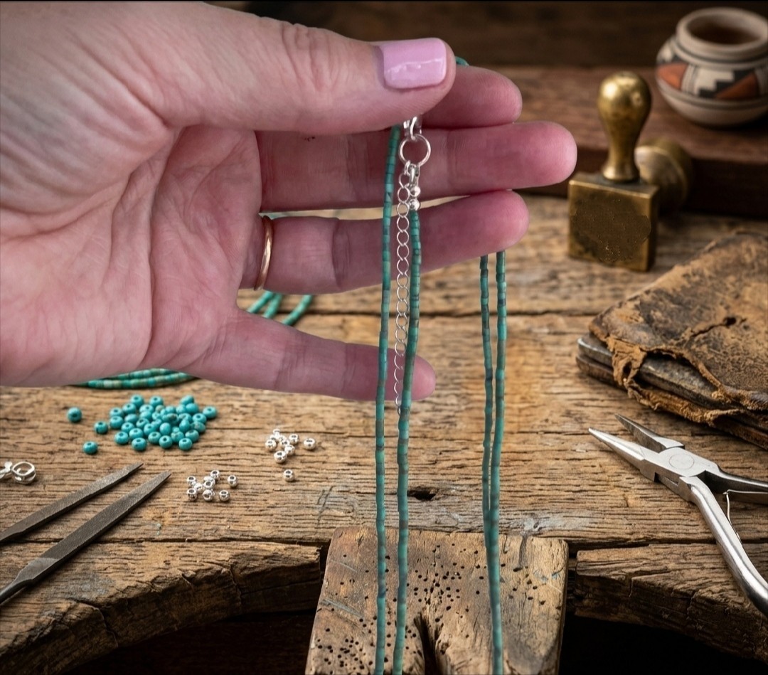 AAA Kingman Turquoise Green Blue 2mm beaded Heishi Necklace Silver Tiny Gift N21