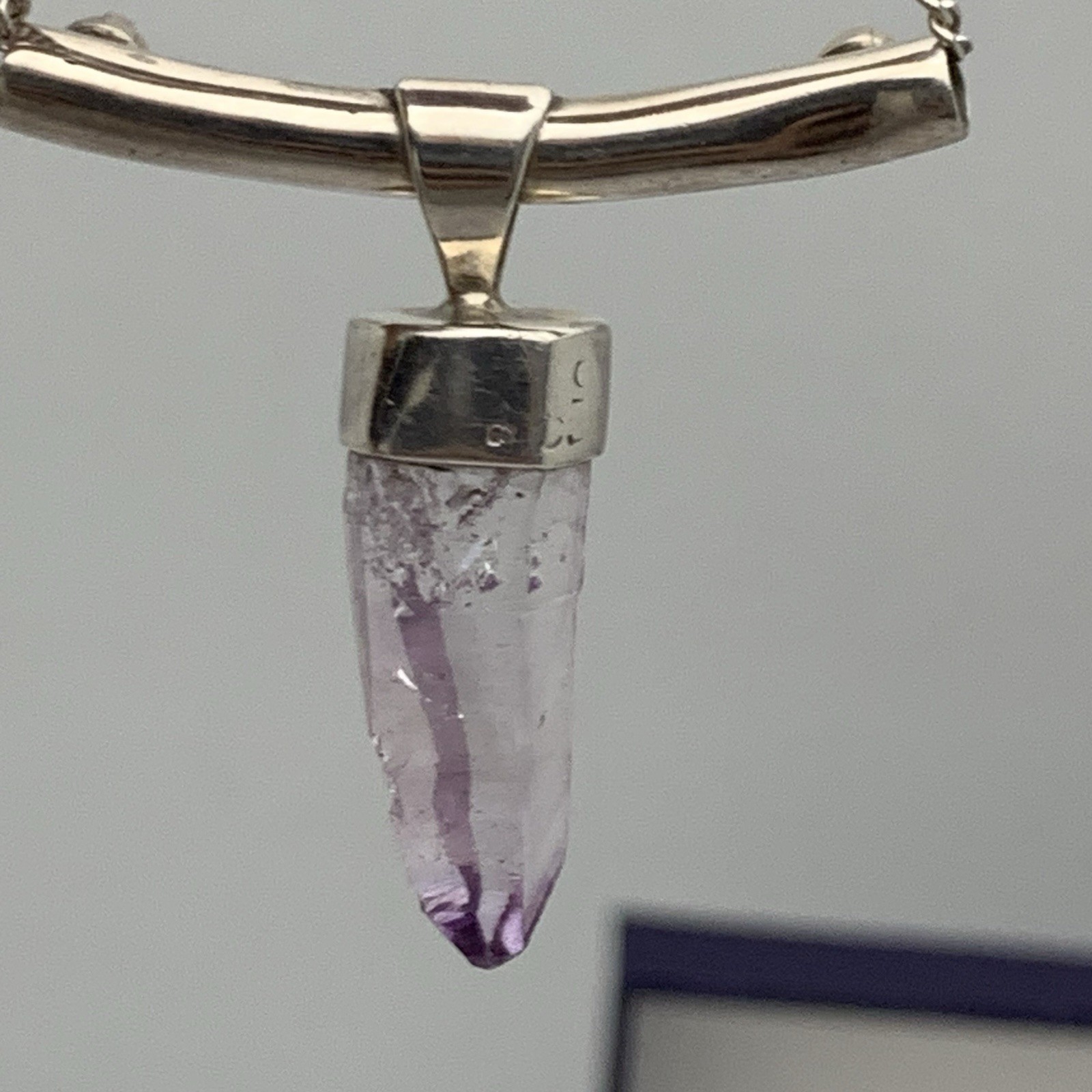 Sterling Silver Amethyst Point Pendant W/ Accent Garnet Necklace