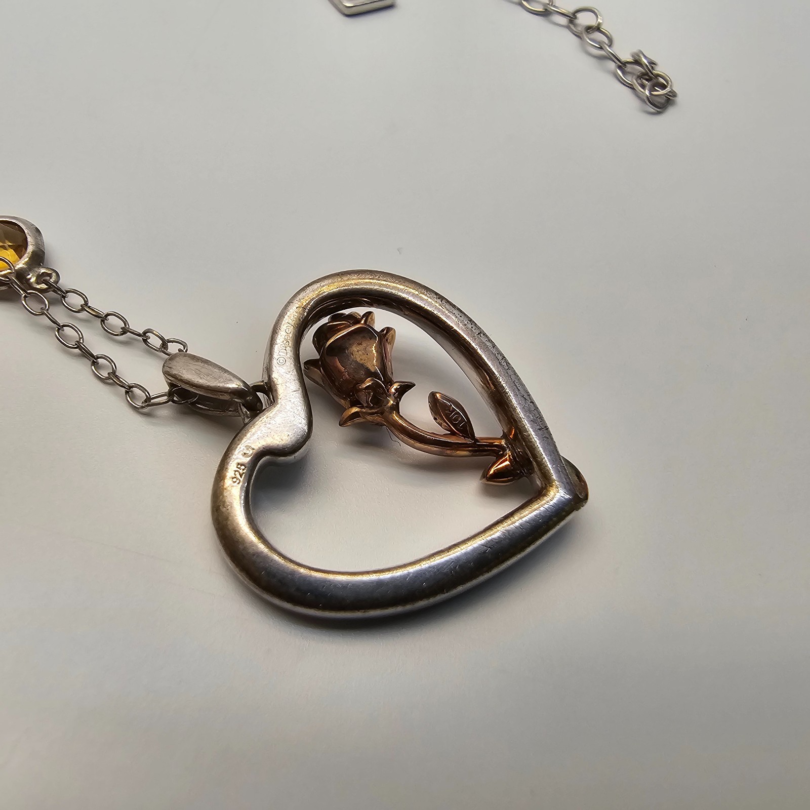 Disney Belle Zales 925 and 10k Rose Gold & Diamond Heart Pendant Necklace
