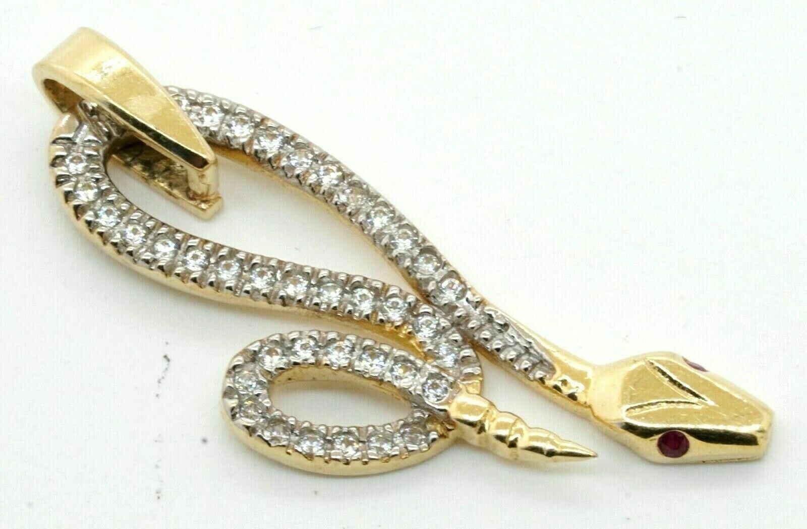 14K Yellow Gold Over Elegant 1.10Ct Diamond & Ruby Snake Pendant With Free Chain