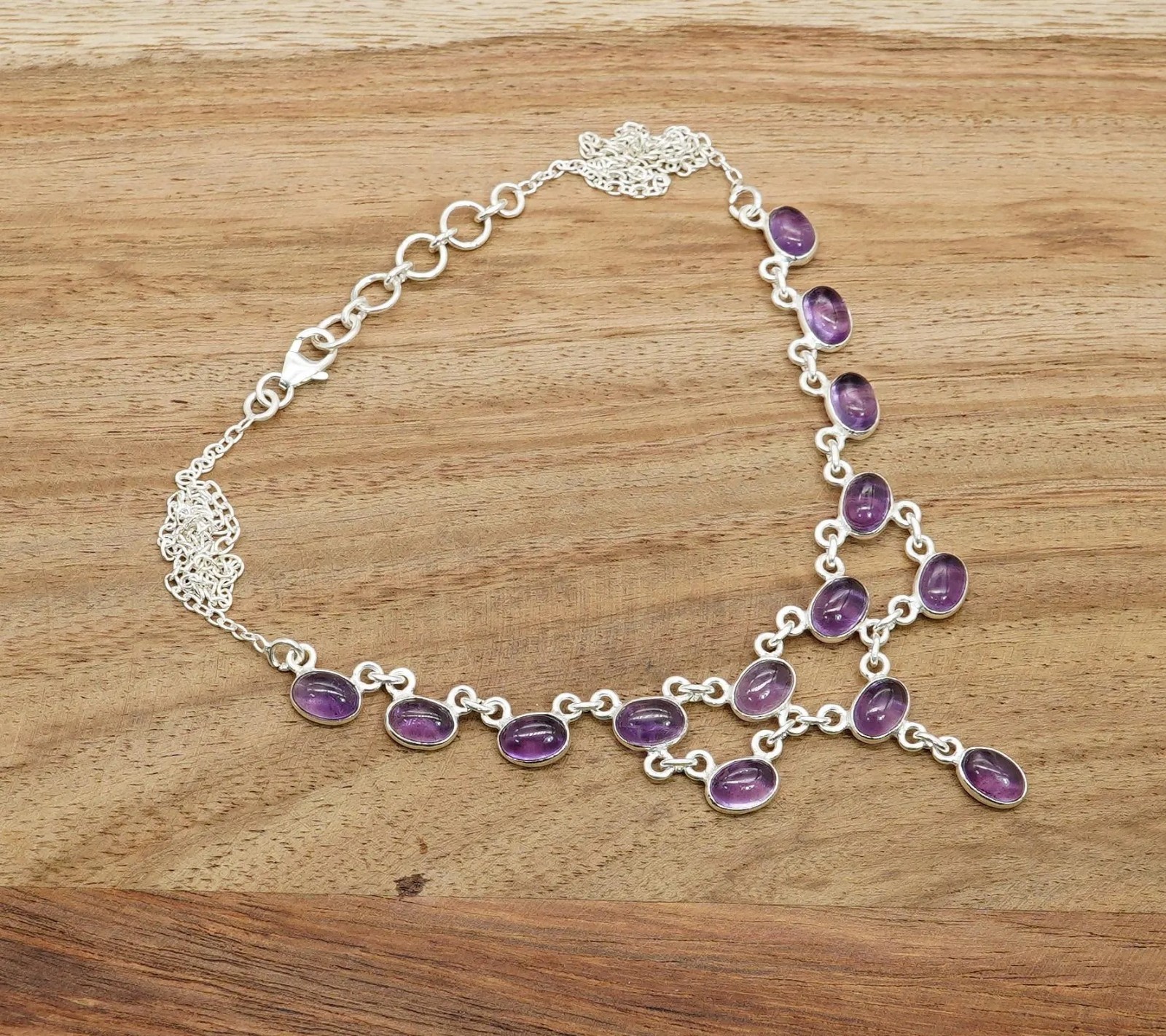 Purple Amethyst Sterling Silver Layered Gemstone Adjustable Necklace