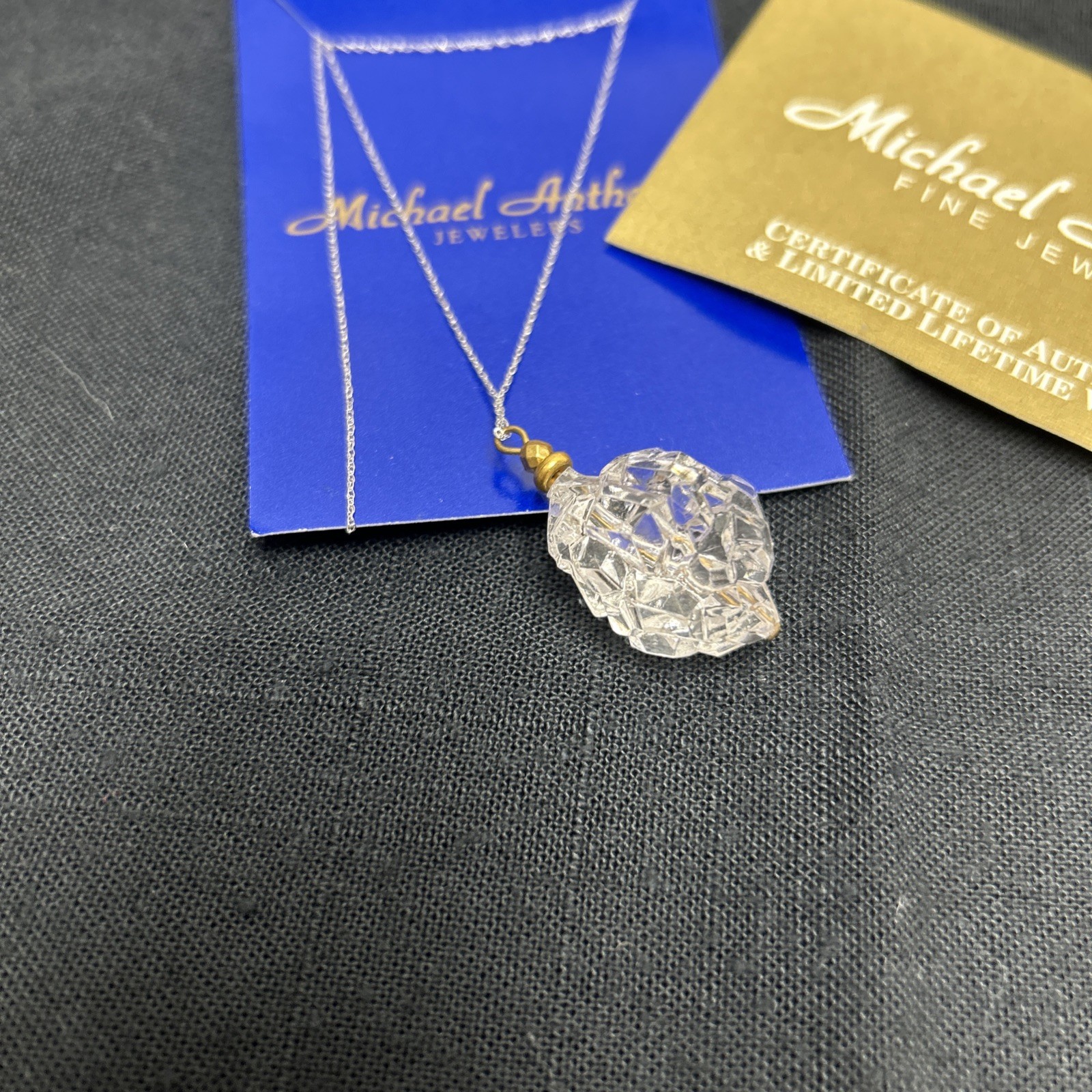 Vintage Michael Anthony Silver Chain With Odd Shape Clear Pendant 14k