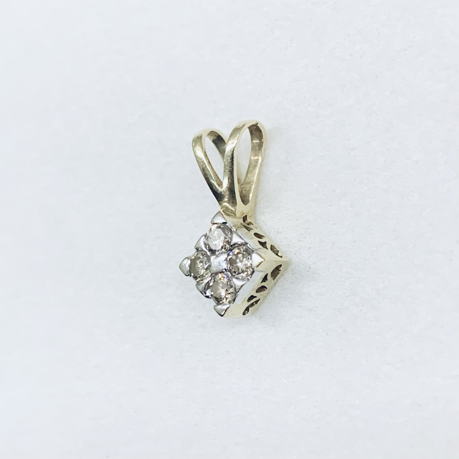 0.20 Ct 10k Yellow Gold Round Champagne Diamond Drop Square Pendant Charm THL