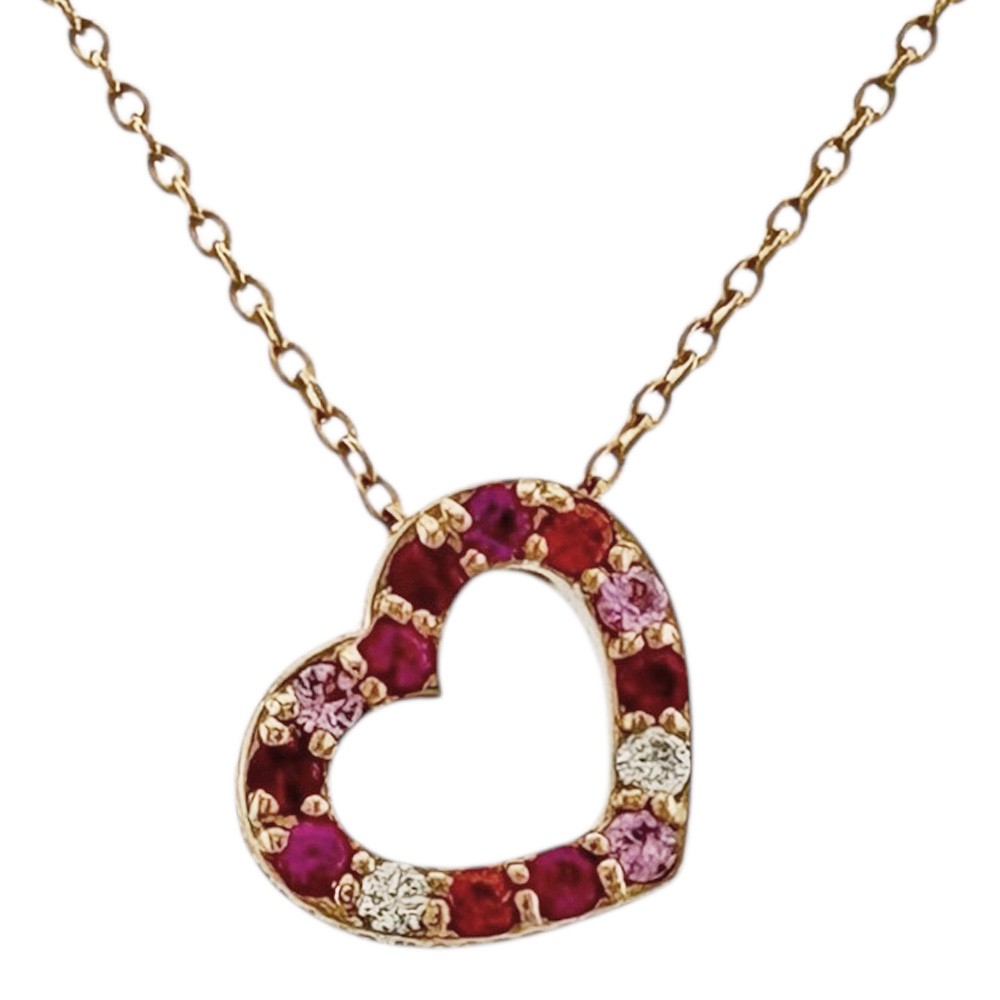 Ponte Vecchio Necklace K18 Pink Gold sapphire 0.09ct Ruby 0.03ct heart used