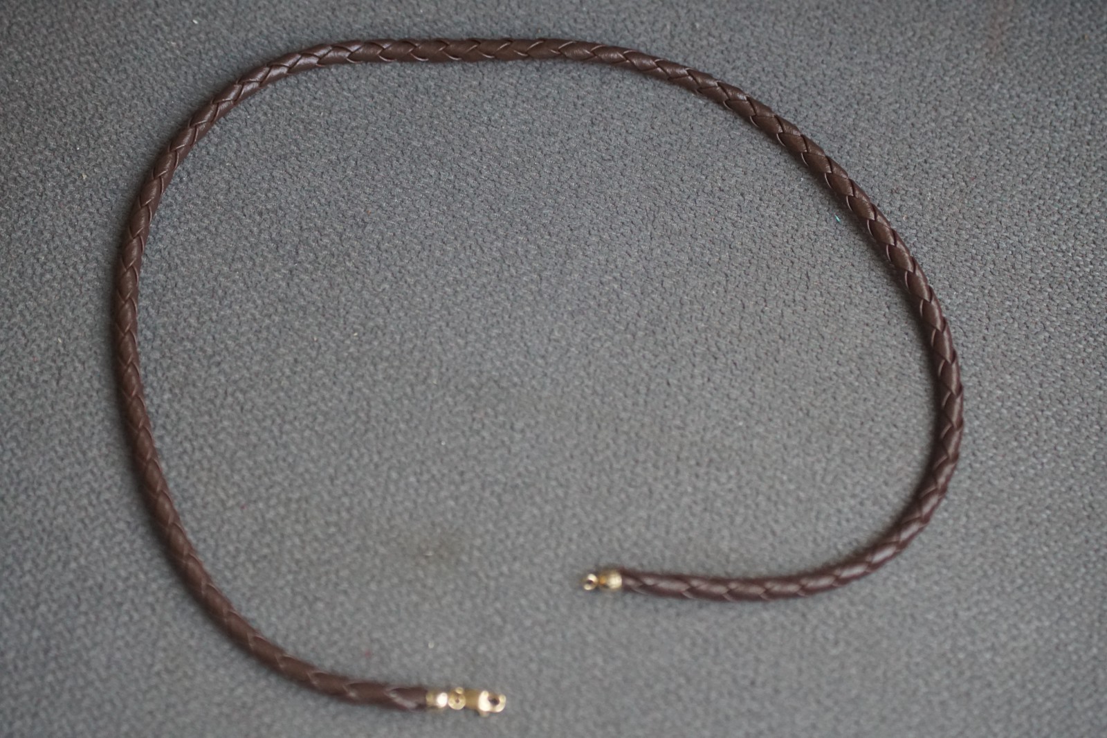 14KT Yellow Gold 5mm Brown Braided Leather Cord Necklace 17 1/2″ NEW