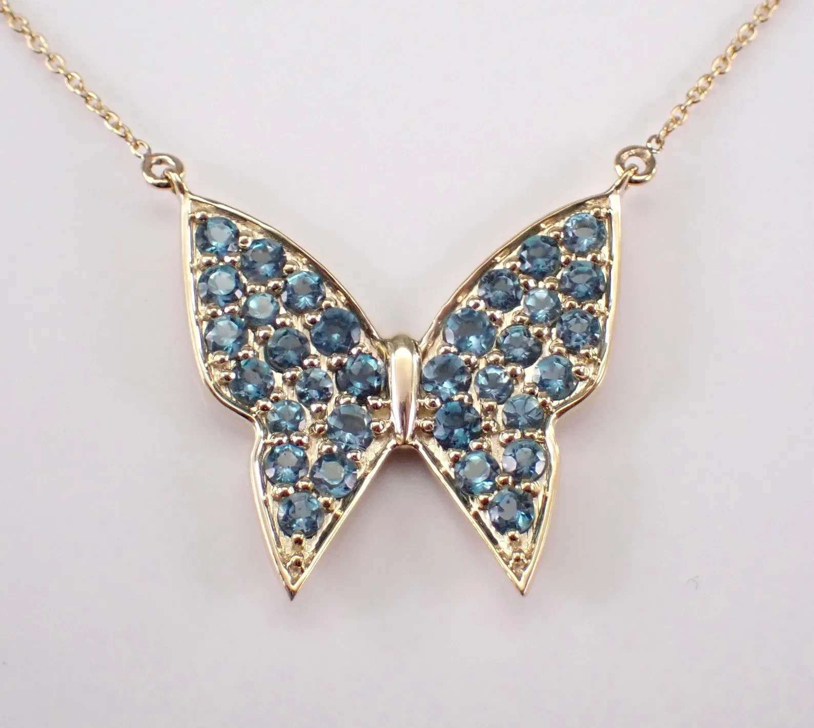 1.50 Ct Round Lab Created Blue Topaz Butterfly Shape Necklace 14K Gold Plated