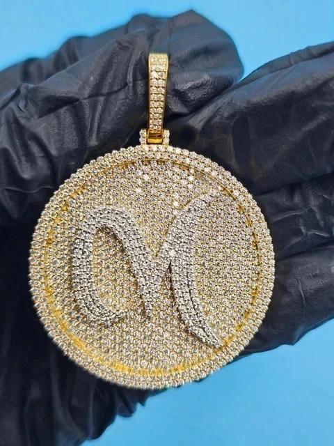 14K Yellow Gold Plated 4 .00 Ct Round Cut Moissanite Custom Letter Men’s Pendant