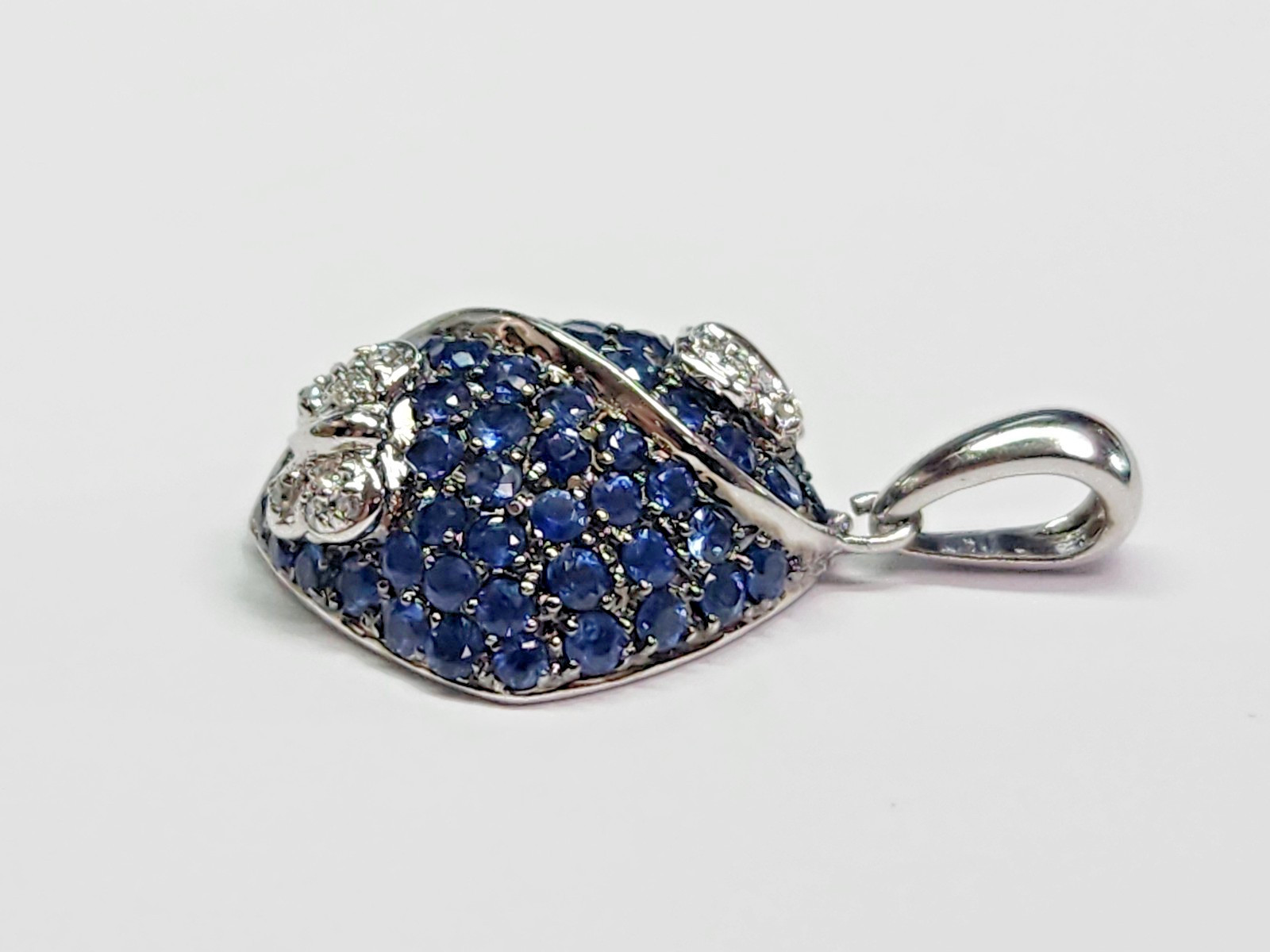 GORGEOUS 14kw Cushion Pave’ Blue Sapphire & Diamond Butterfly Accent Pendant