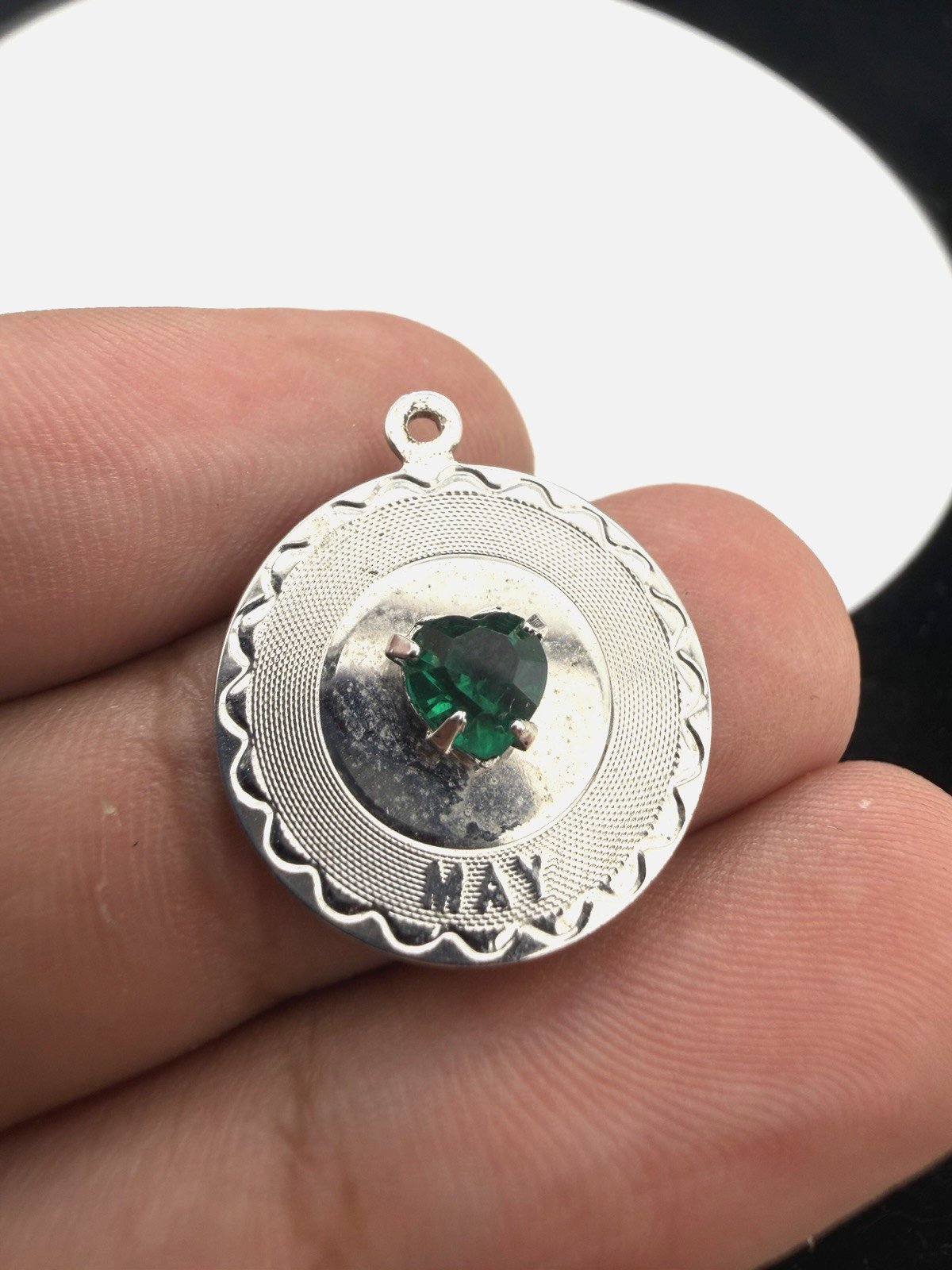 Vintage Sterling Silver May Green Birthstone CZ Charm Pendant