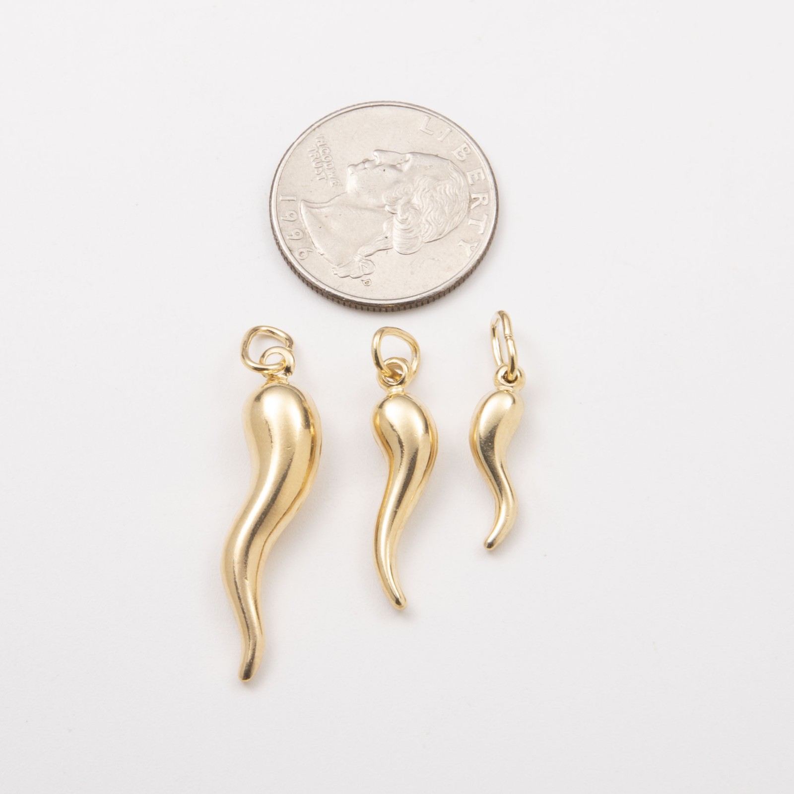 Cornicello Italian Horn Charm Pendant 14K Yellow Gold-Plated Silver 925 All Size