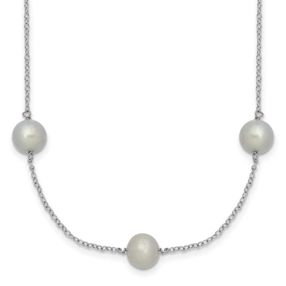 Sterling Silver Rhodium-plated 7-8mm Grey Cultured Pearl 9-Station Necklace 18″