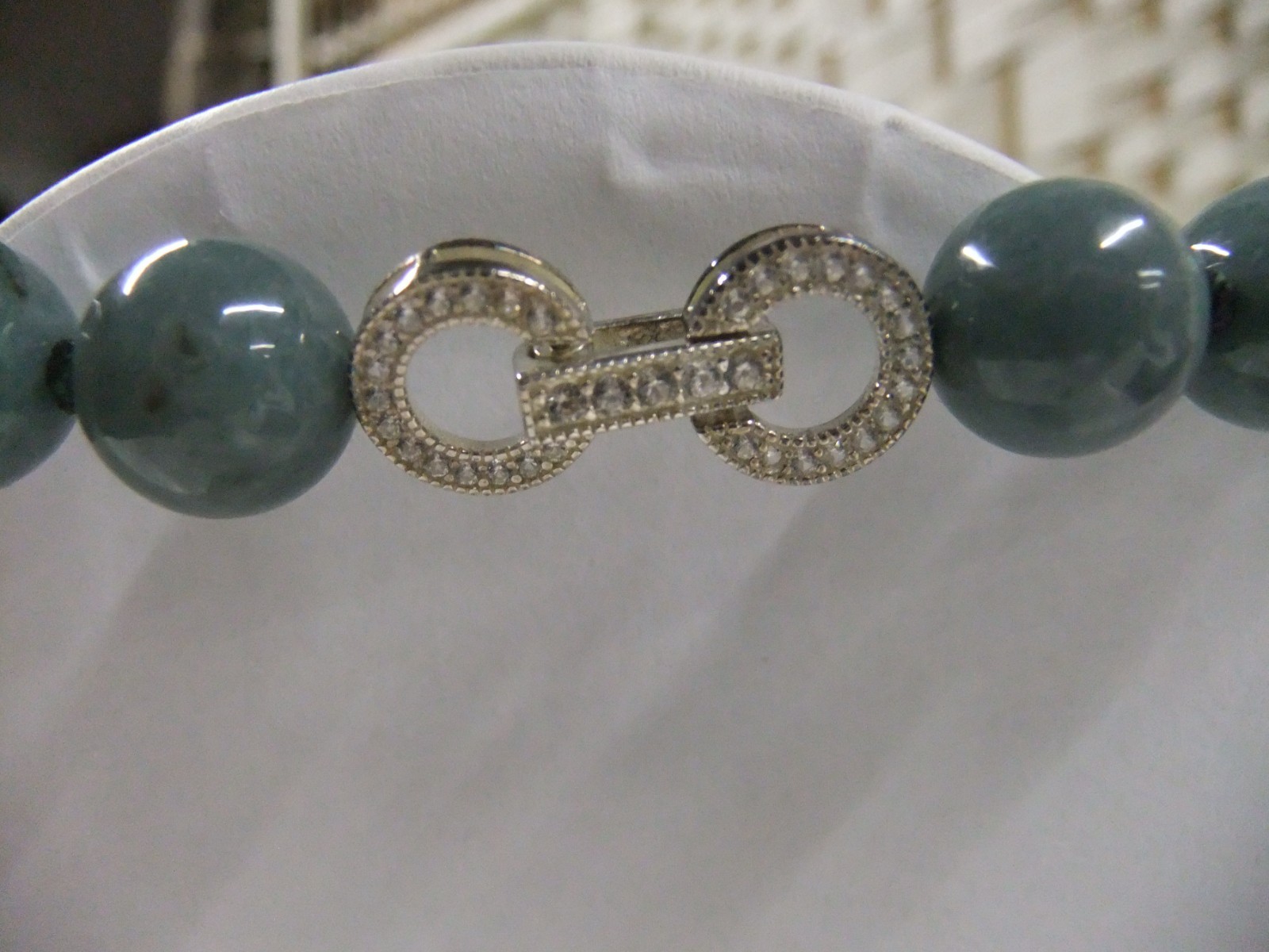 Type A Olmec Jadeite & White Zircon Sterling Silver Necklace 425.30 Cts