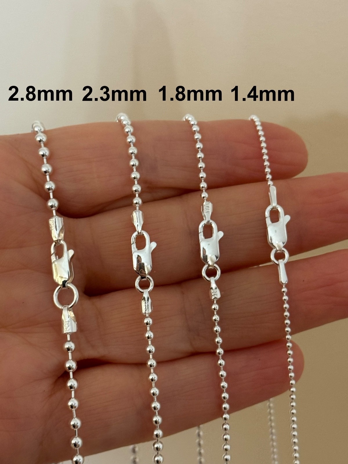 925 Sterling Silver Ball Beaded Chain Necklace High Polished