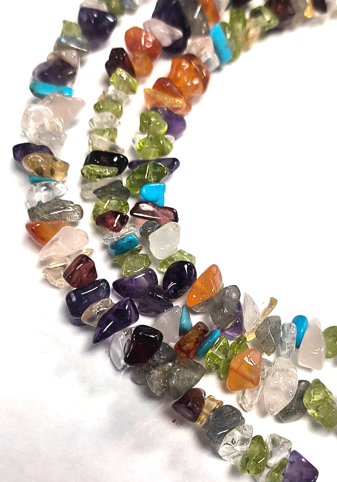 Estate Signed SI INDIA 925 & Multi Semiprecious Gemstone Nugget 48″ Necklace