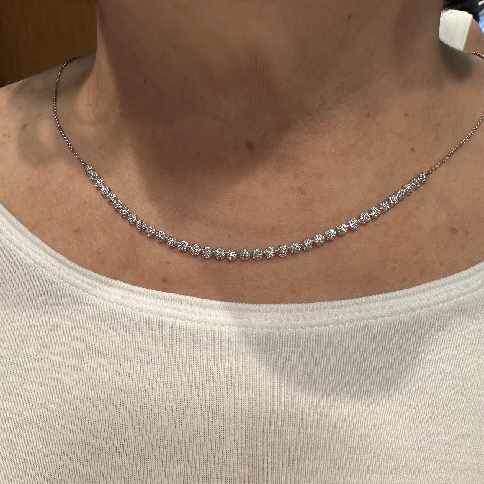 Natural Diamond Cluster Necklace in 10kt White Gold – 1ctw Diamonds, 16-17″, New
