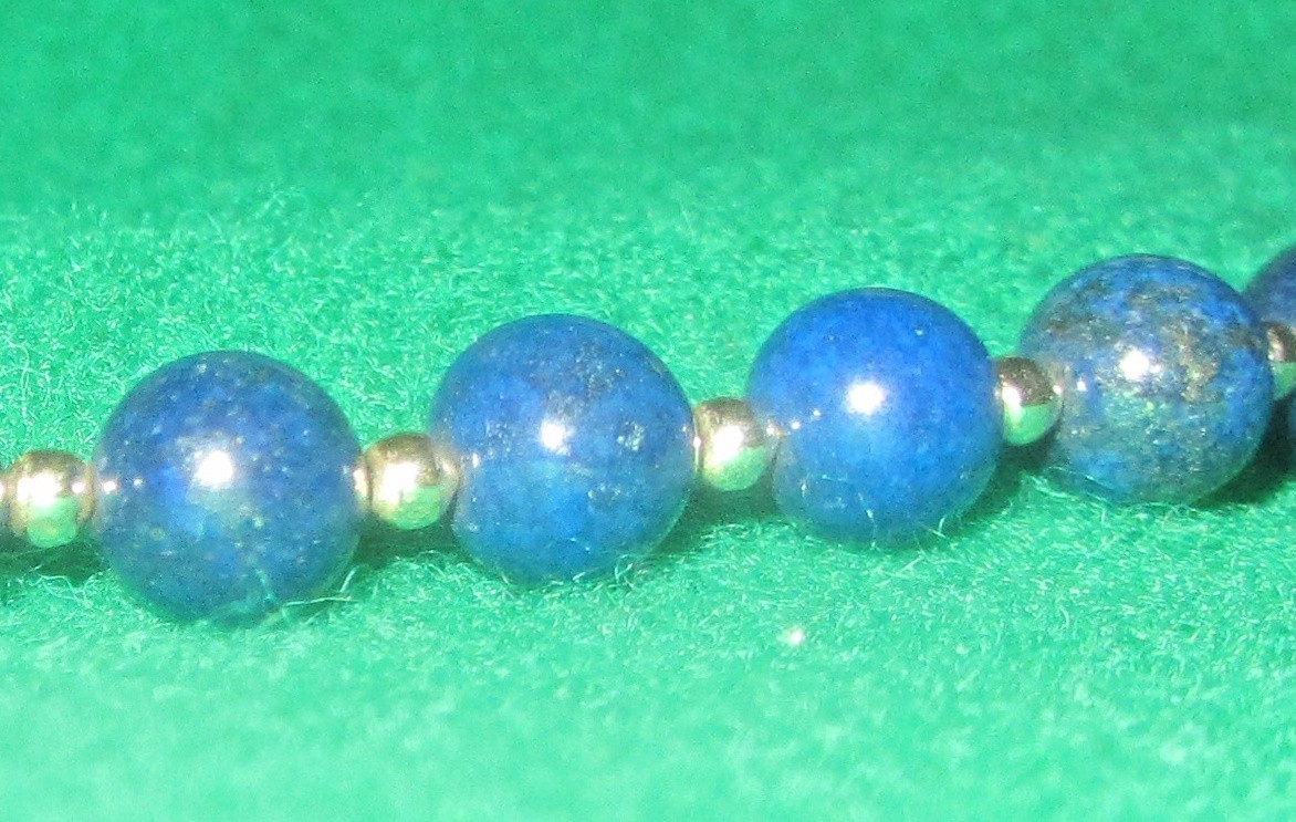 Lapis Lazuli blue beaded jewelry necklace and 14K gold