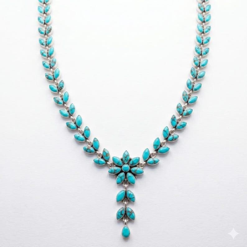 Handmade Sleeping Beauty Turquoise Necklace, 925 Sterling Silver Jewelry Gift