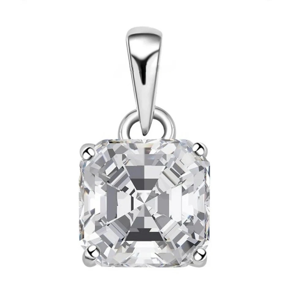 3Ct Asscher-Cut Moissanite Solitaire Necklace Pendant 14K White Gold Plated