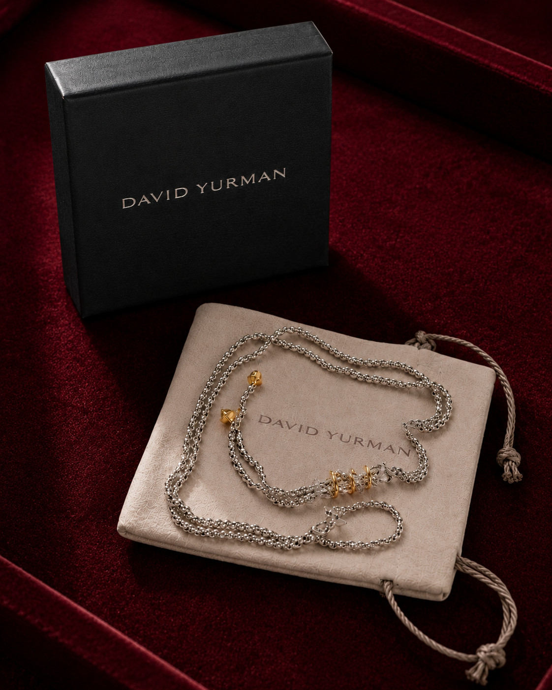 David Yurman Crossover Diamond Necklace 925 Silver 18K Gold Two Tone 19.6IN