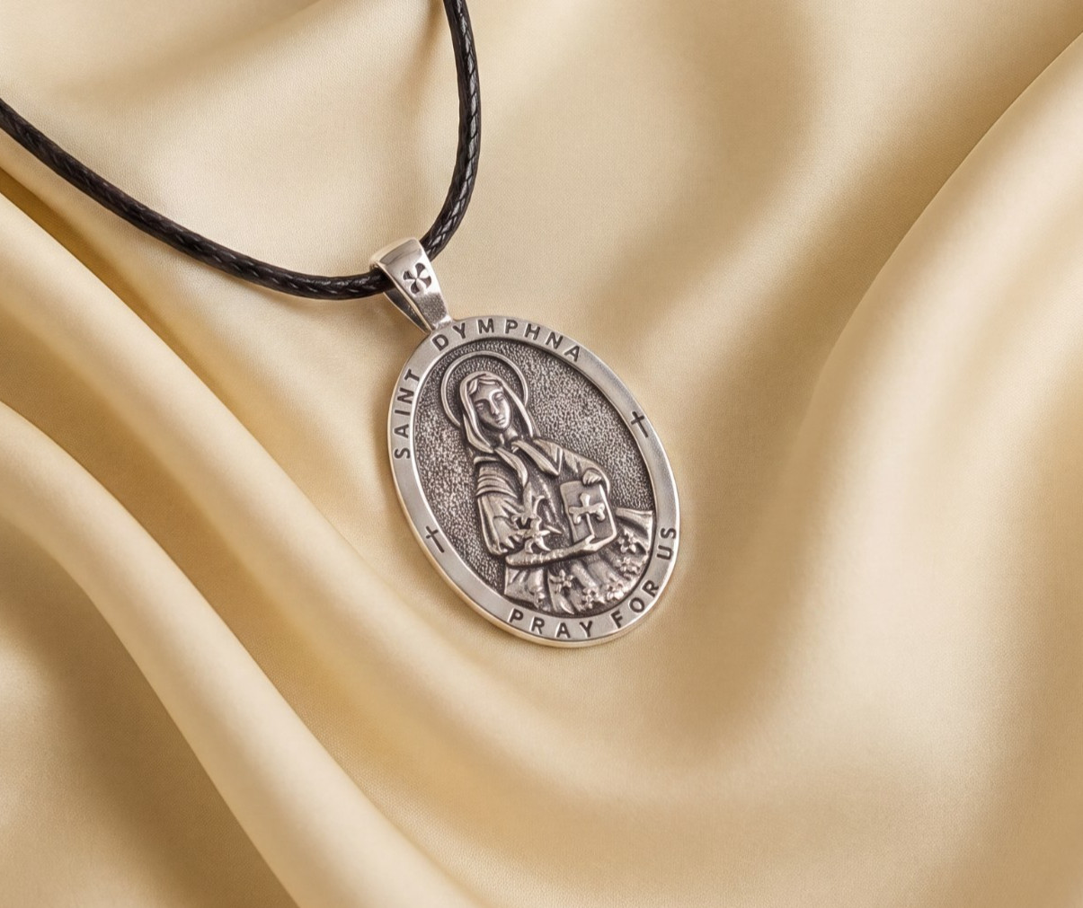 Sterling Silver Saint Dymphna Two-Sided Necklace