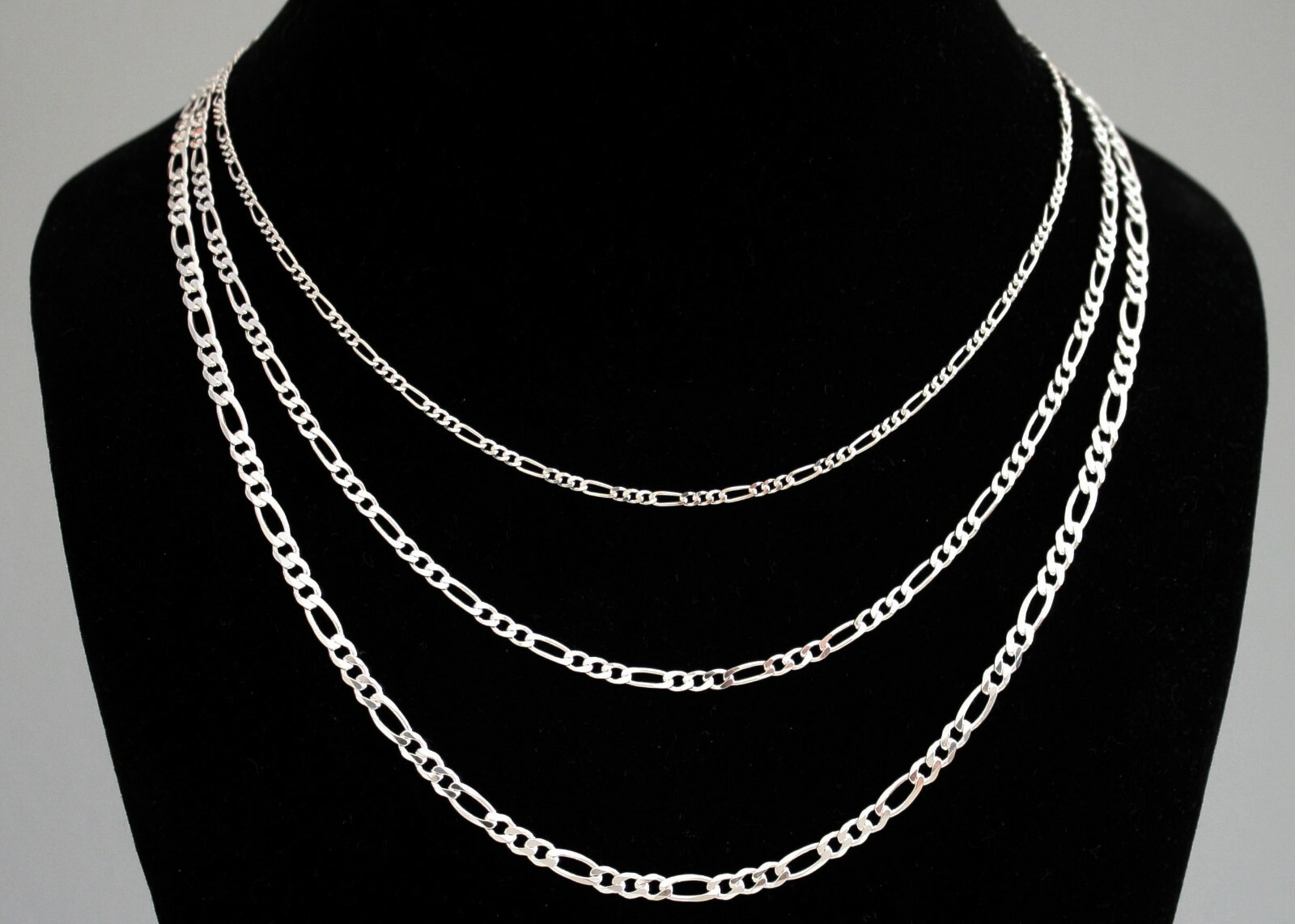 Figaro Necklace STERLING SILVER 16 18 20 22 24 26 28 inch 2.2mm 3mm 3.85mm width