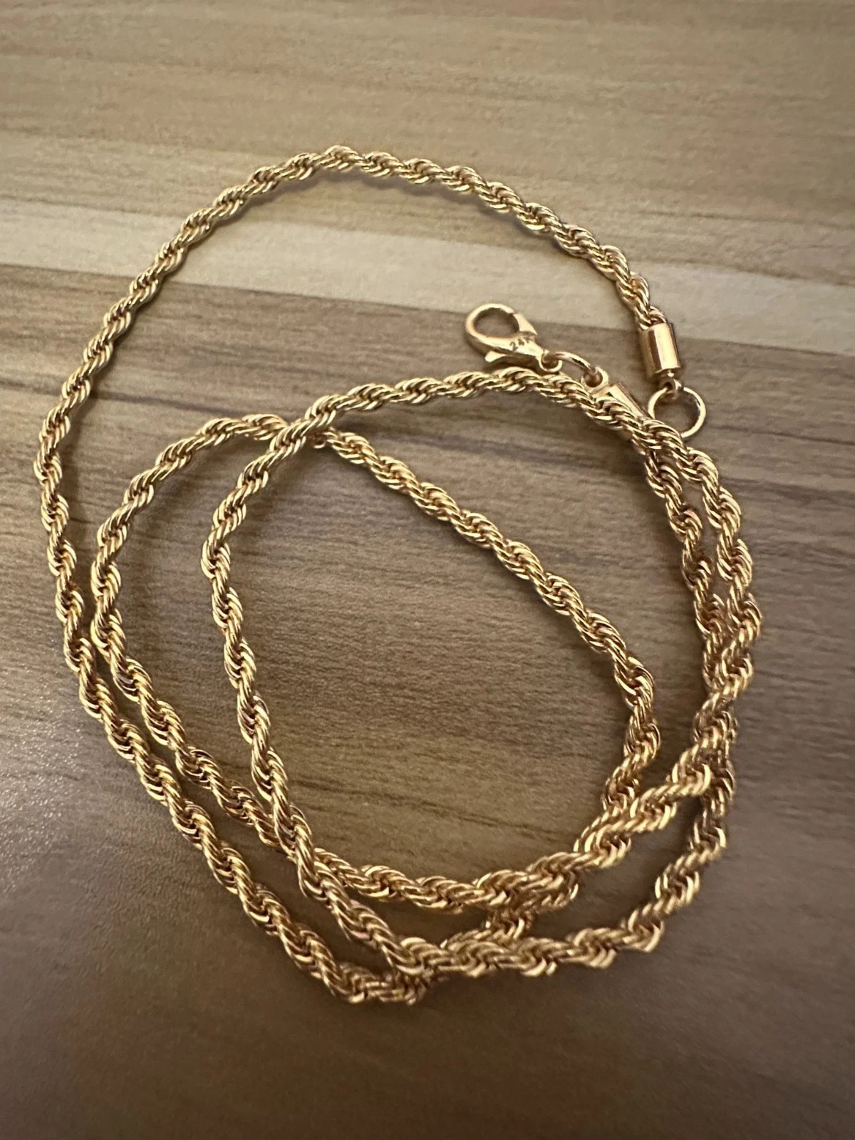 24K Real Solid Yellow Gold 22in Rope Chain Necklace with Lobster Claw Clasp