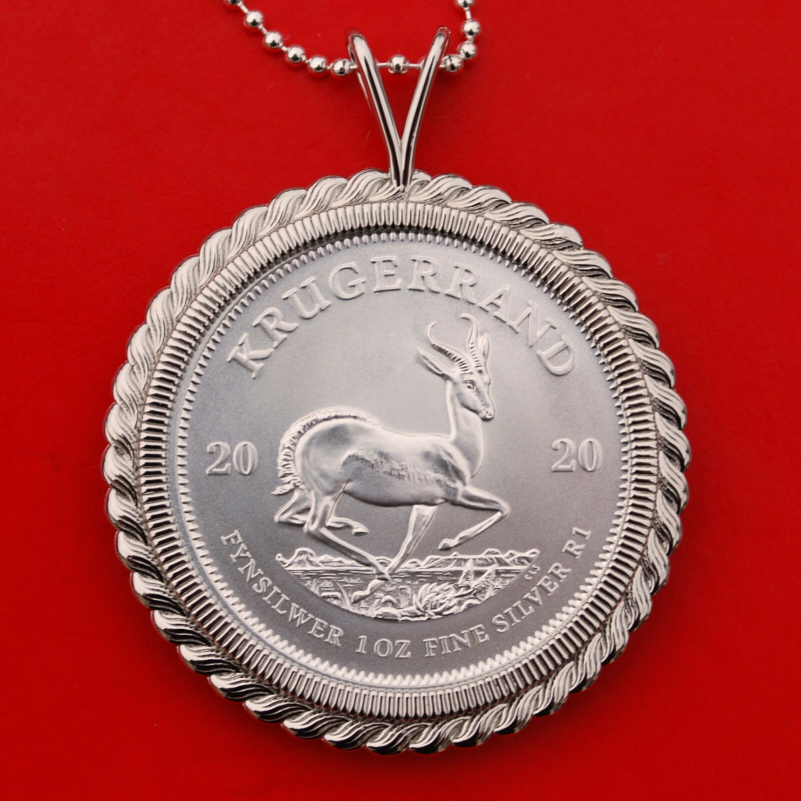 2020 South Africa 1 oz Silver Krugerrand Coin 925 Sterling Silver Necklace NEW