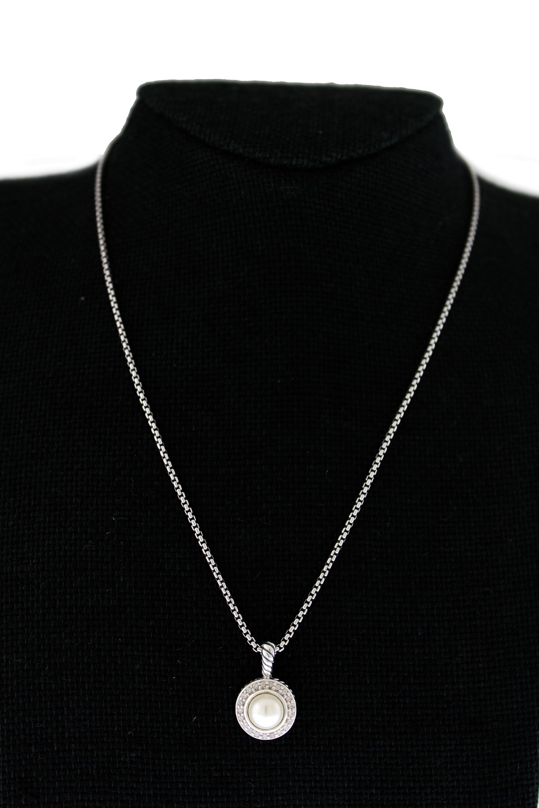 David Yurman Albion Sterling Silver Cerise Pearl Diamond Pendant Necklace 17″