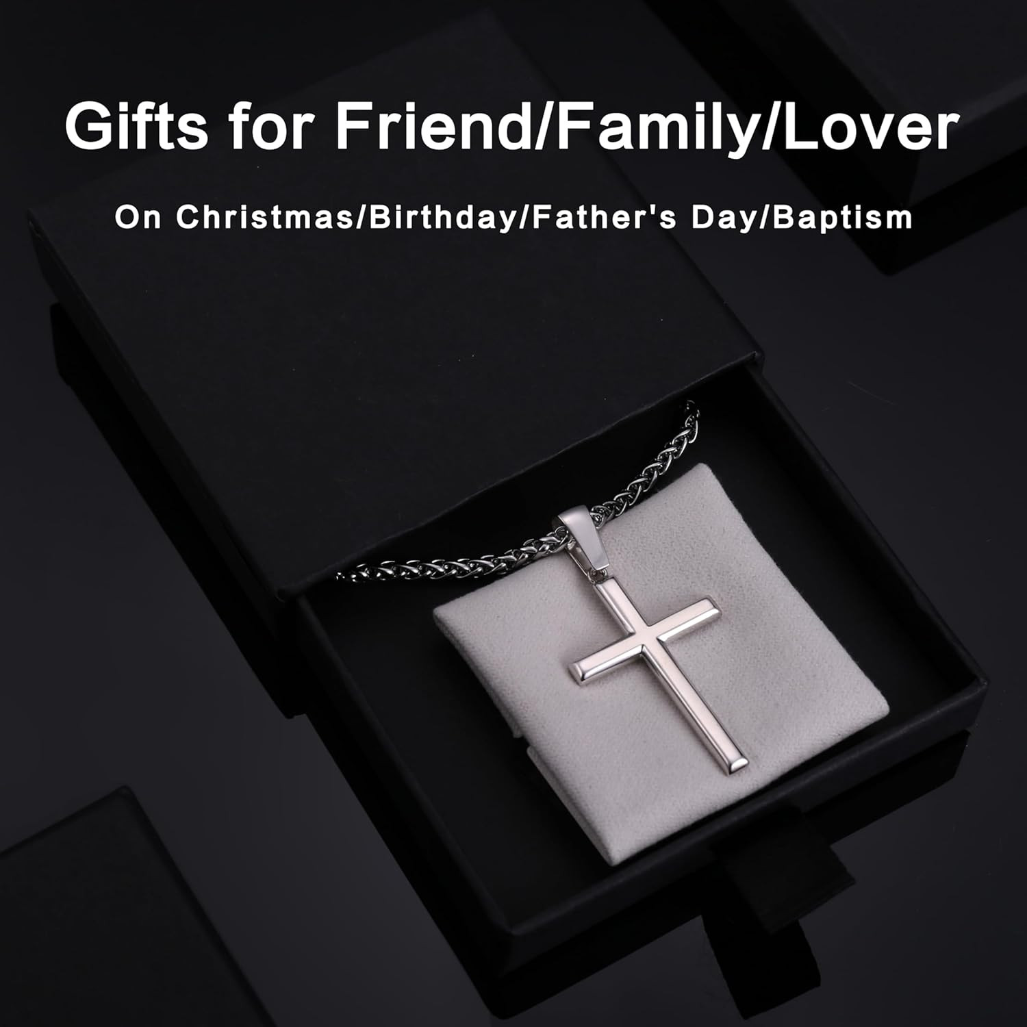 Sterling Silver Cross Necklace with Removable Pendant and Wheat Chain, 16-30