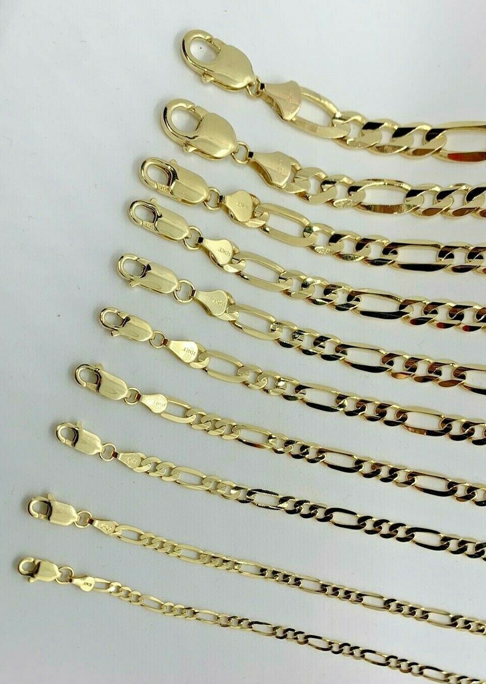 10K Solid Gold Figaro Link Chain Women’s/Men’s Necklace Chain 2mm-10.5mm 16-30″