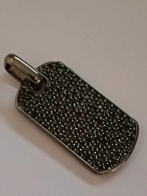 14K Black Gold Plated 3TCW Lab Created Round Black Diamond Dog Tag Pendant Charm