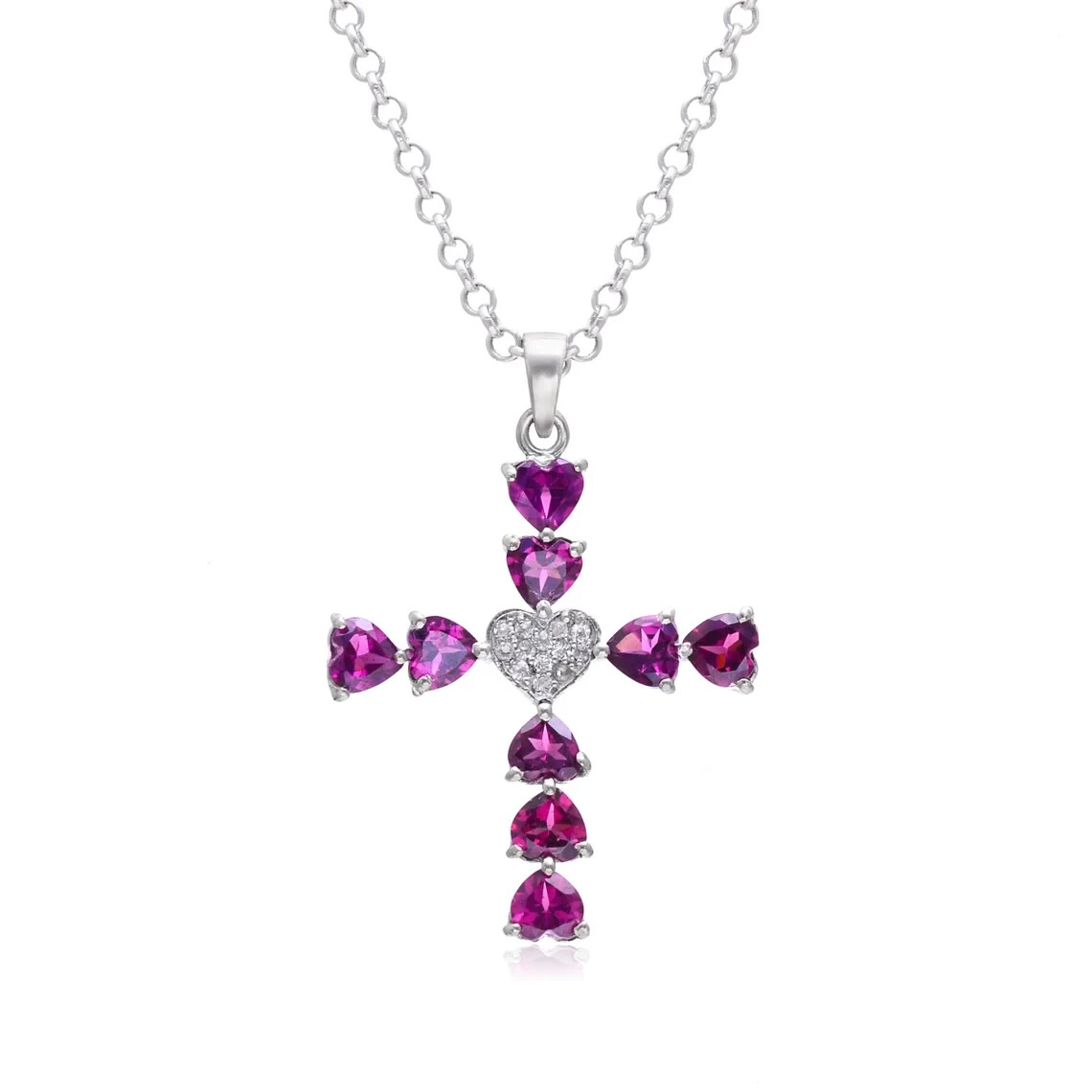 Rhodolite Garnet Gemstone Cross Pendant 925 Silver Dainty Pendant Gift For Him