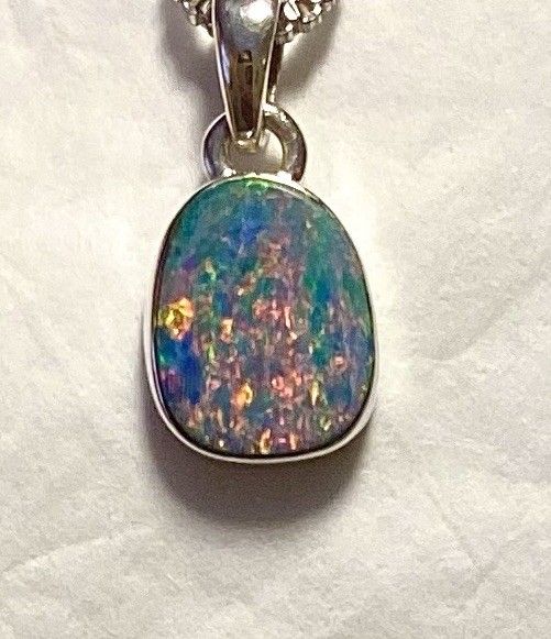 Natural Australian Opal Pendant 3/4” 925 Sterling Silver 🌹