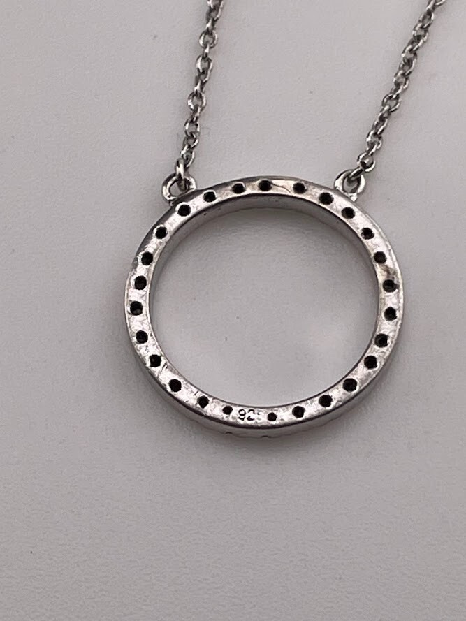 925 STERLING SILVER CZ CIRCLE NECKLACE 16-17″ ETERNITY LOVE PROMISE FRIENDS 2597