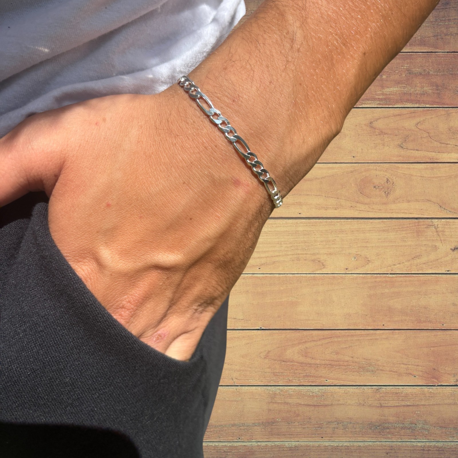 5mm Figaro Bracelet Link – Real Solid 925 Sterling Silver Or 14k Gold Vermeil