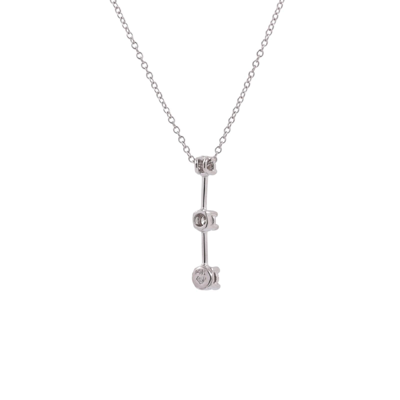 14K White Gold 3 Stone Diamond Drop Necklace 0.55 CTW Dainty 16″ Chain Estate