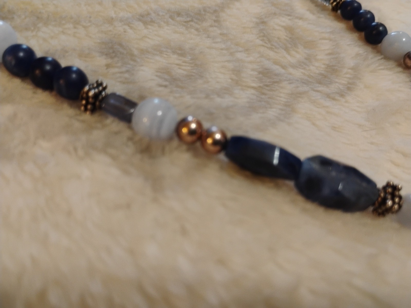 Sterling And Lapis Necklace MOP Silver Beads 36in Unique Handmade Beautiful