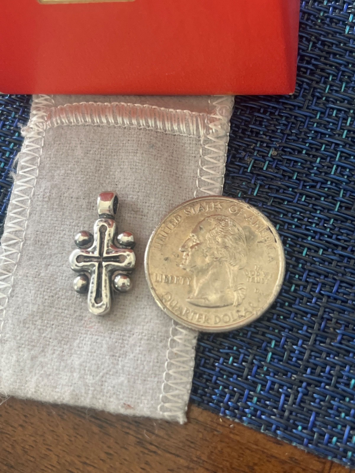 James Avery Retired Hammered Beaded Cross Small Charm Pendant In Sterling Silver