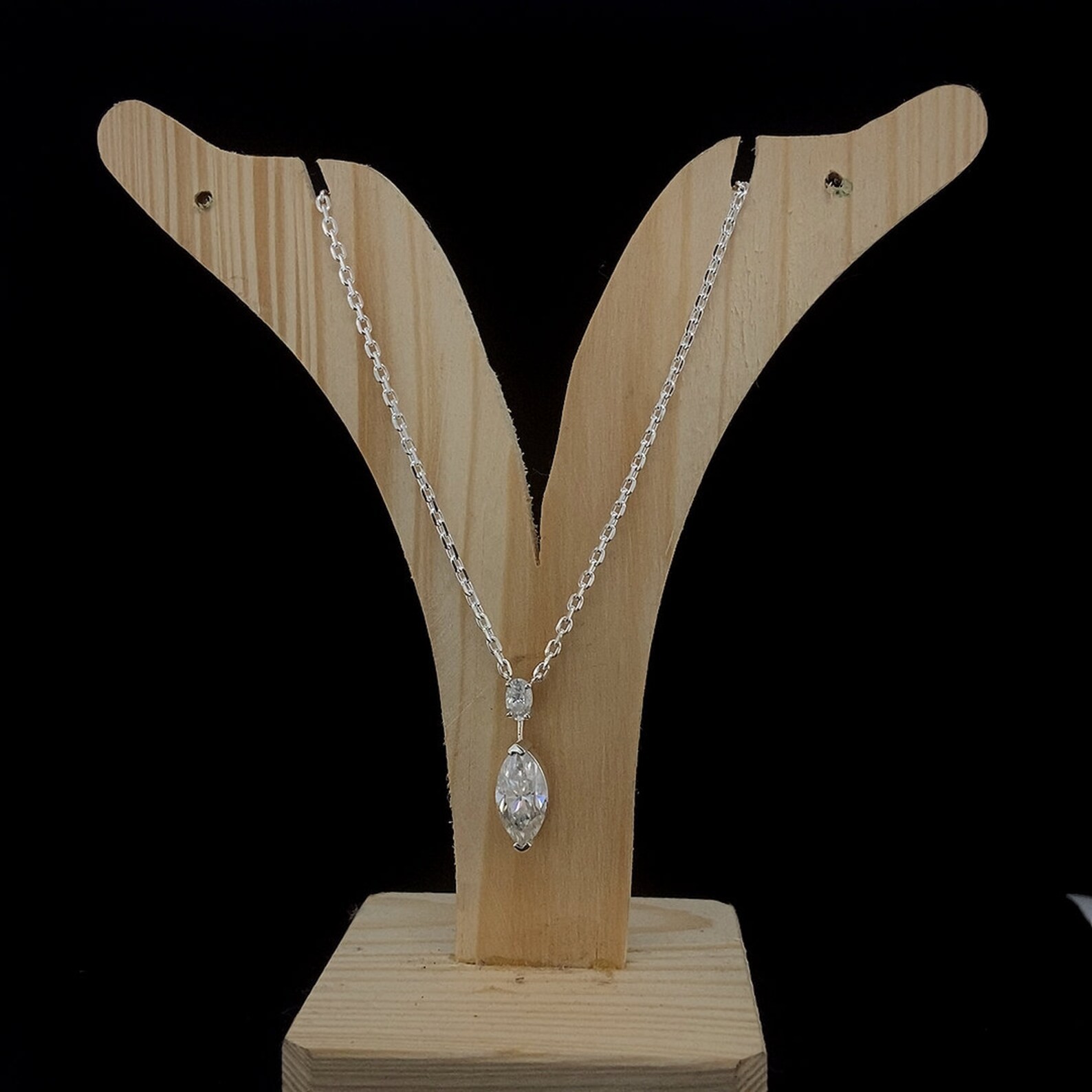2ct Marquise Cut Moissanite Necklace two stone pendant with cable chain Necklace