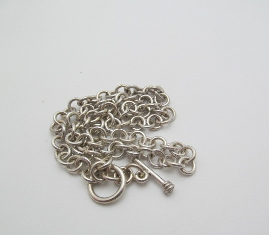 925 Sterling Silver 7mm Rolo Round Link Chain Toggle Bar Necklace 17 In
