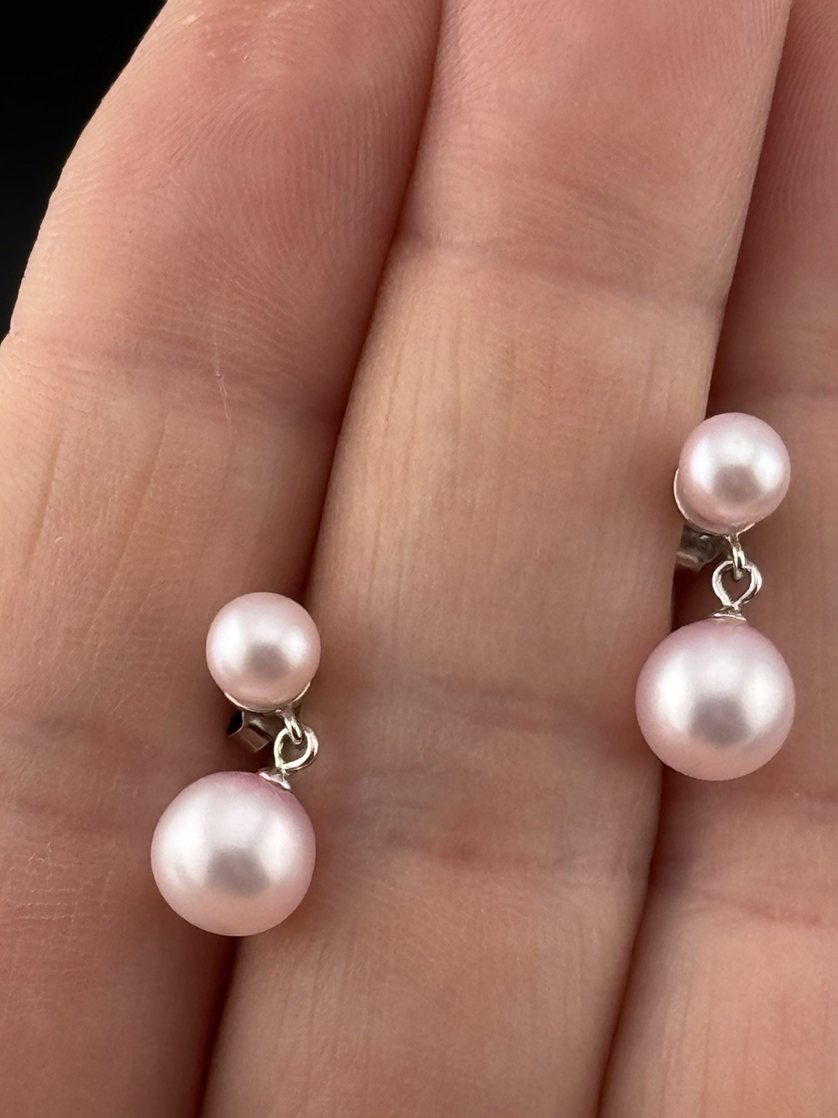 Danbury Mint Sterling Silver Pink Pearl Necklace Bracelet & Stud Dangle Earrings