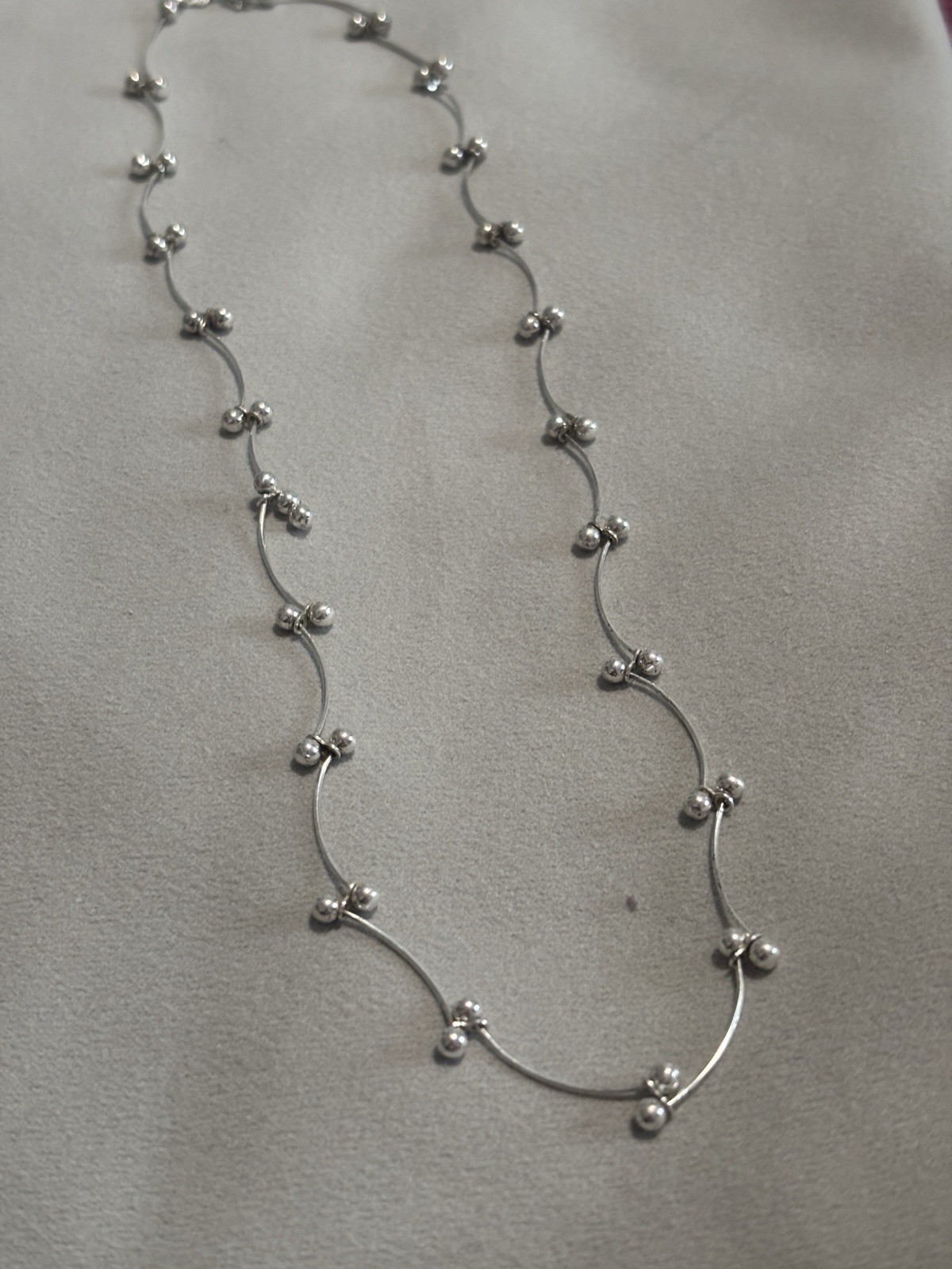 925 Sterling Silver Bar Link Beaded Choker Necklace 17.5 Inches IBB Stamped