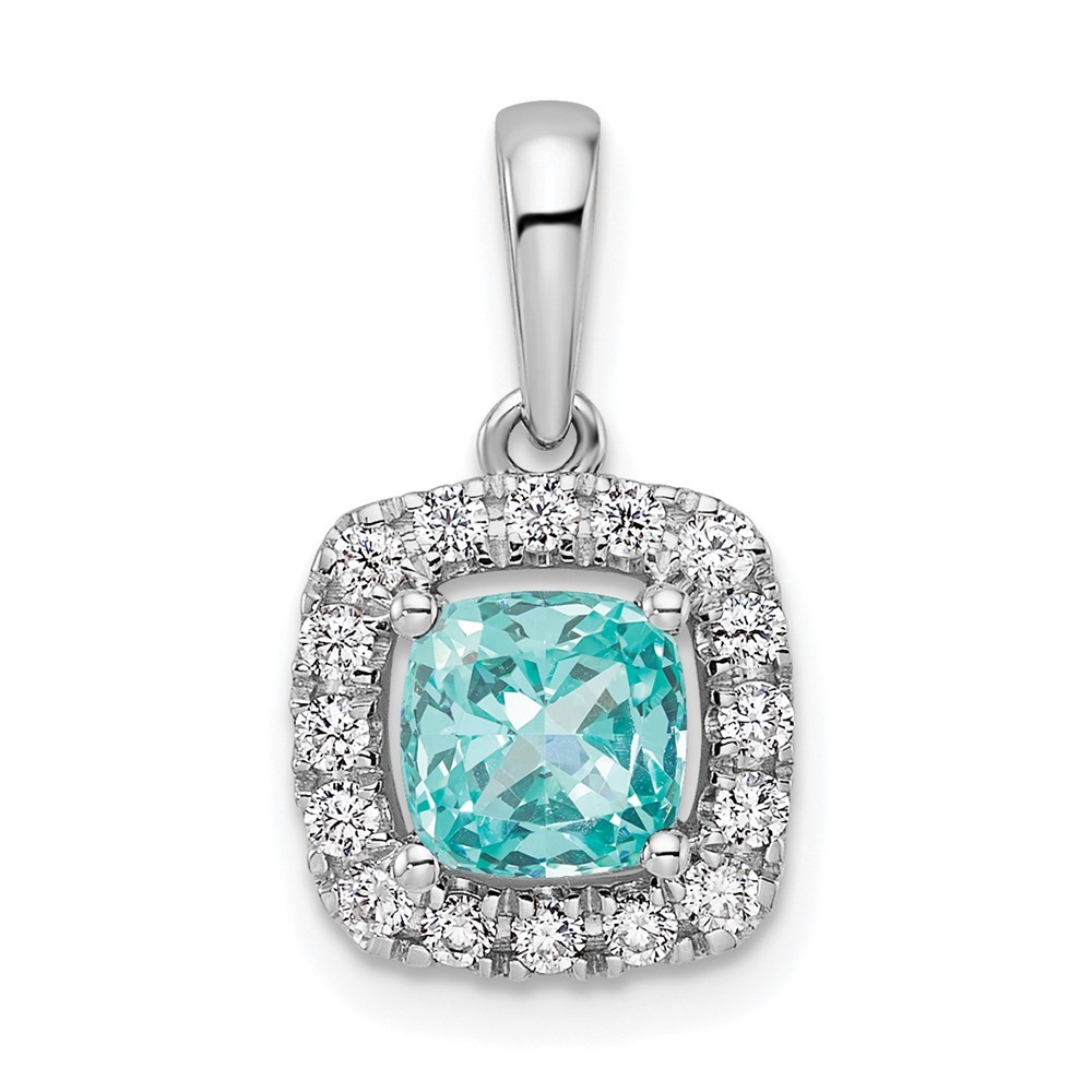 14k White Gold Lab Grown Diamond VS/SI+ G+ and Created Paraiba Halo Pendant