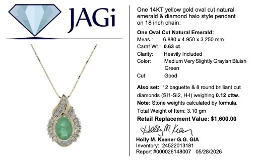 .75ctw Emerald & Diamond Halo Teardrop Pendant 18″ Necklace 14k Multi-Tone Gold