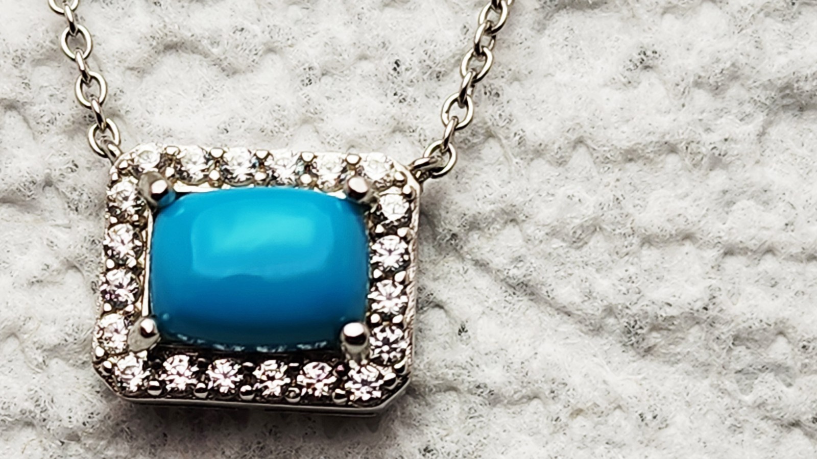 Wonderful Sterling Silver Turquoise Clear Stone Rectangle MLD 18” Necklace