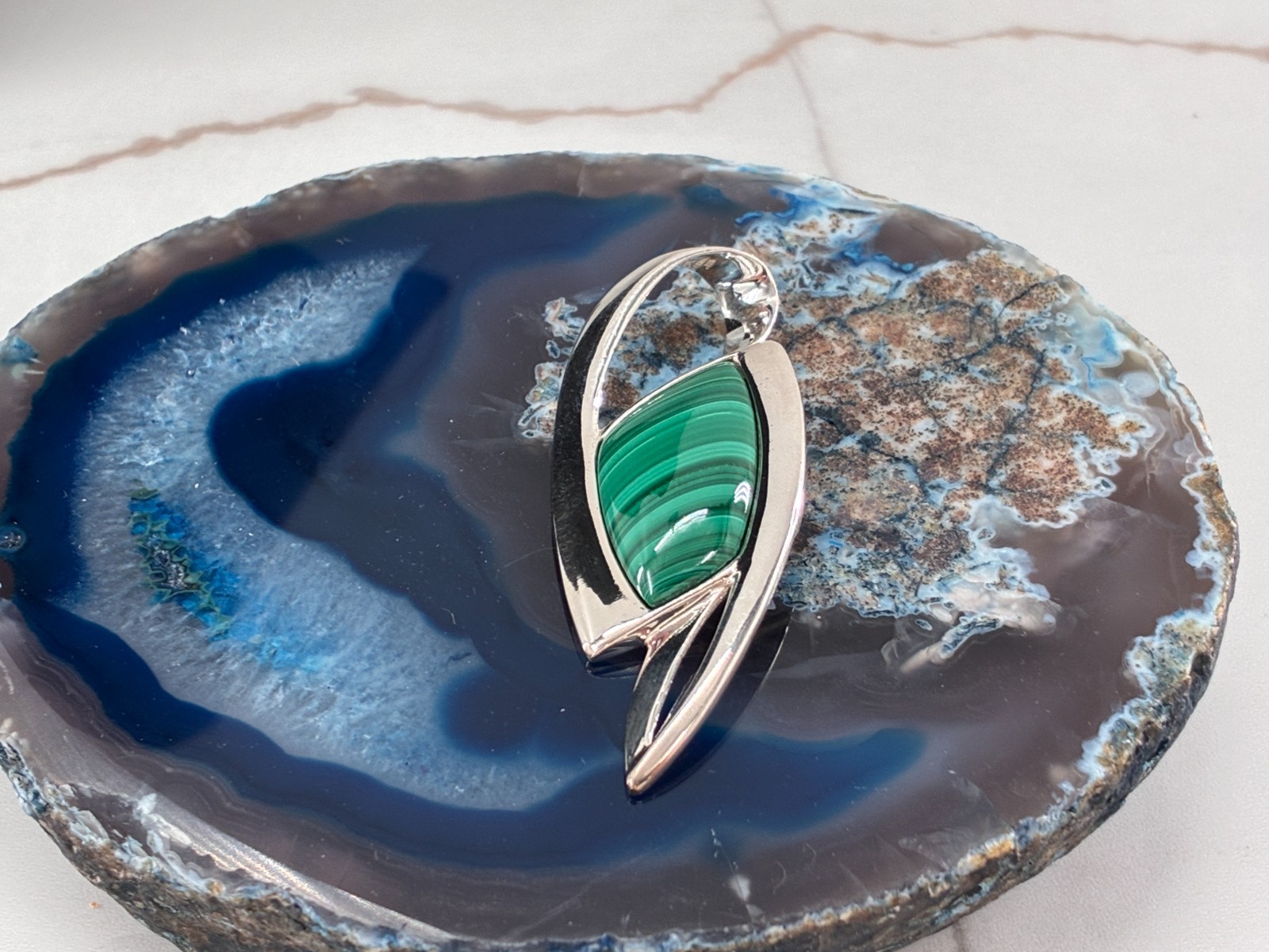 Jay King DTR Green Malachite Freeform Pendant Asymmetrical Enhancer Sterling 925