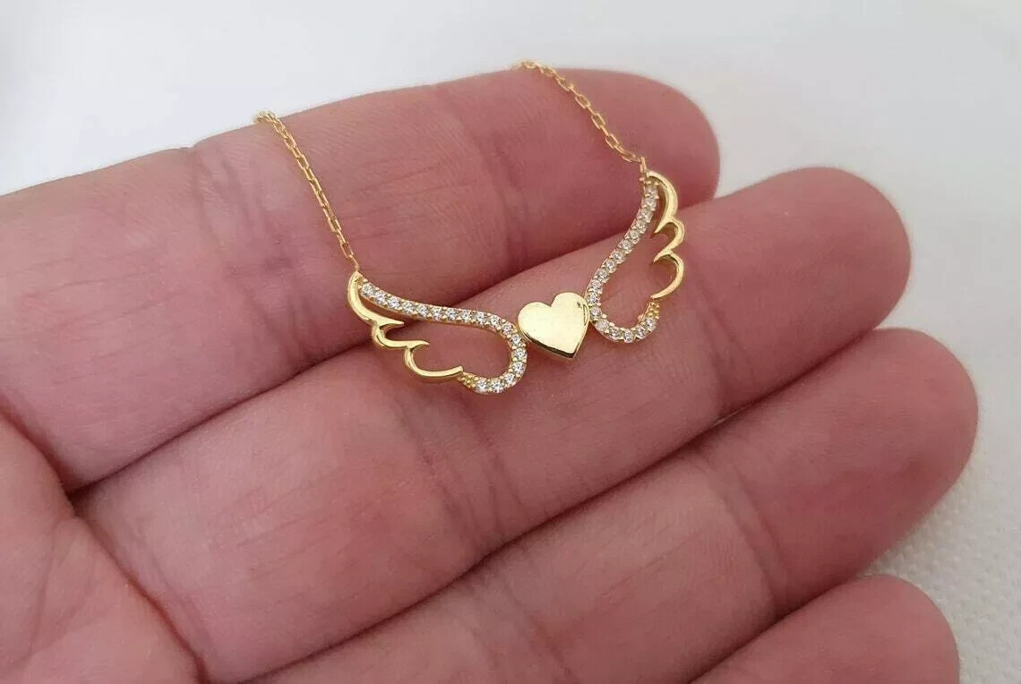 0.20Ct Round Cut Diamond Angel Wings Pendant 14K Yellow Gold Finish Free Chain