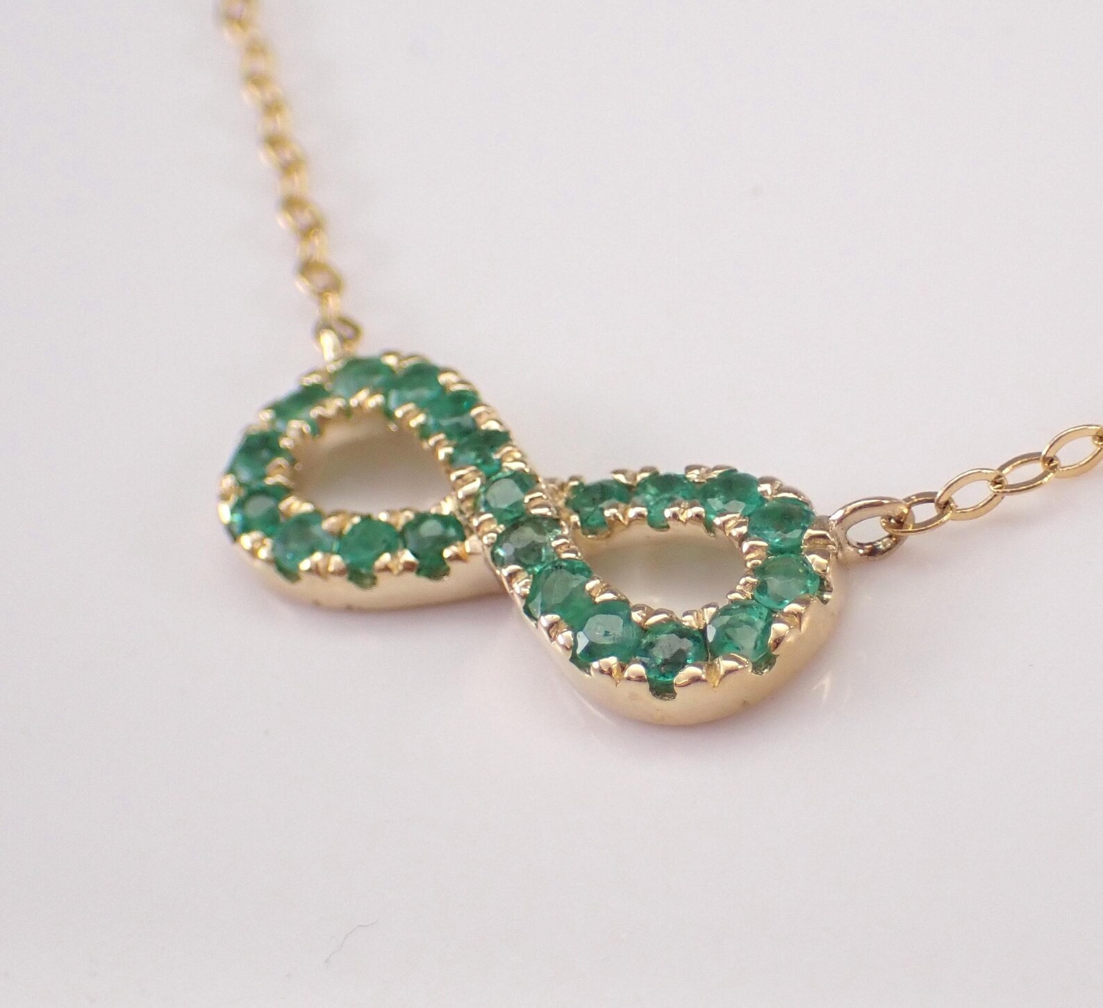 2 Ct Round Lab Created Emerald Infinity Sign Necklace 14K Yellow Gold Plated