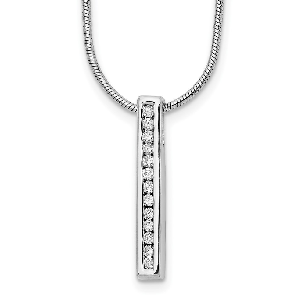 14k White Gold Round Lab Grown Diamond Vertical Bar Pendant Necklace 18″