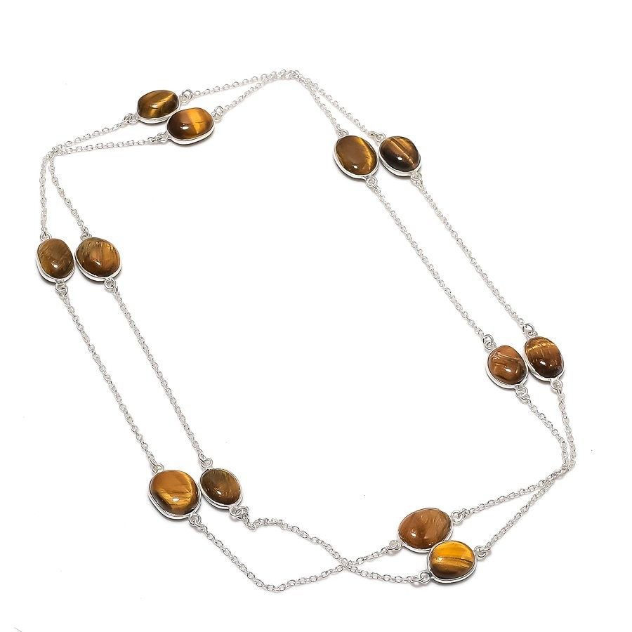 Tiger’s Eye 925 Sterling Silver Gemstone Gift Jewelry Chain Necklace 36″ CH 3332